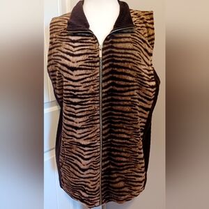Jones N Y Sport Womens Velvet Animal Print Vest Jacket Sz 0X #0183